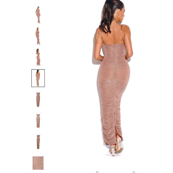 Miss Circle The Glint Rose Gold Ruched Chiffon Long Maxi Dress - Picture 6 of 8